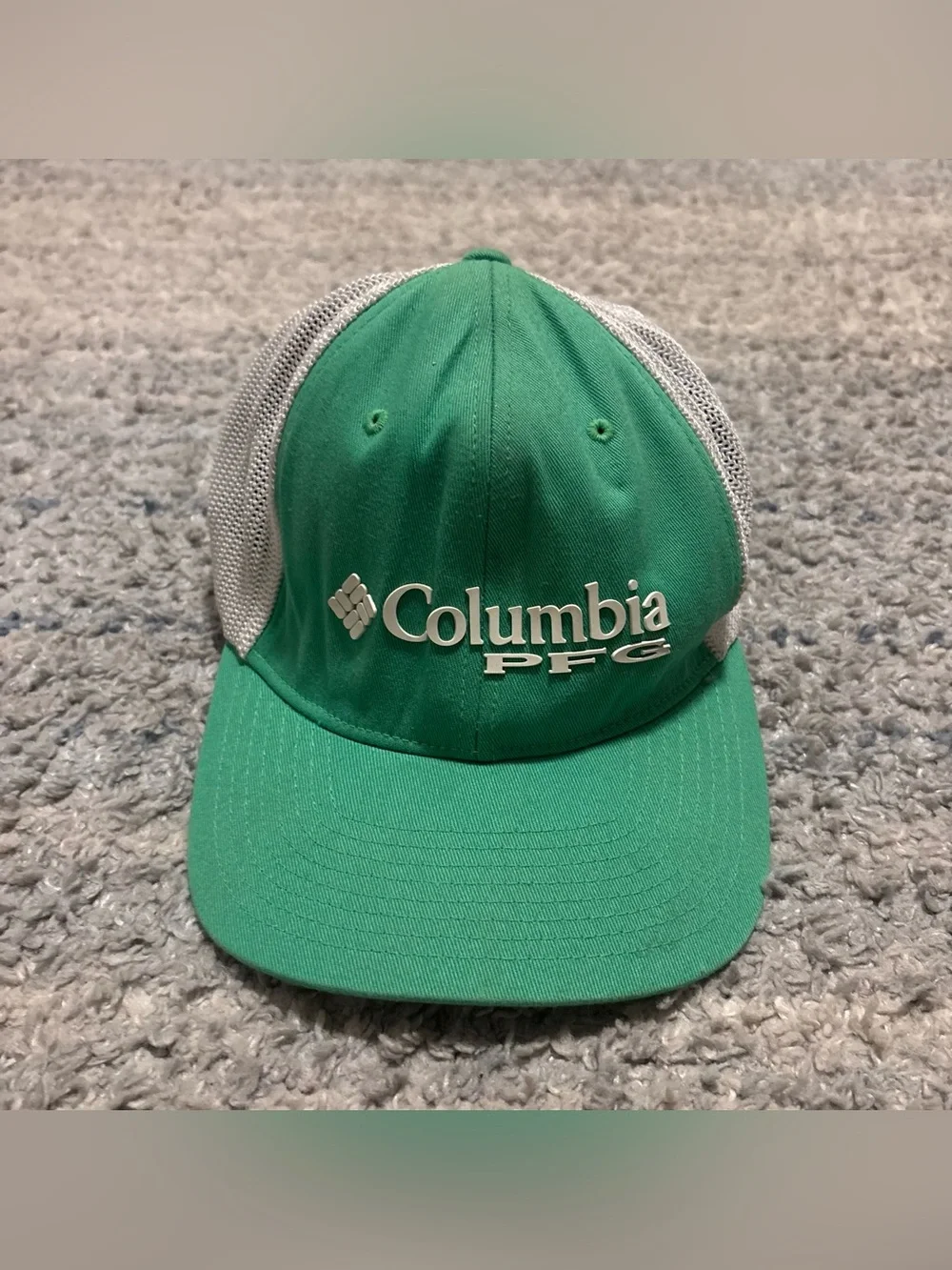 Columbia PFG Mens Mesh Fitted Fishing Hat Green White Mahi Mahi Size L XL